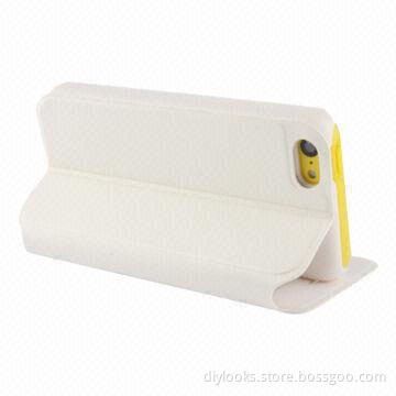 Crazy Horse Texture Leather Case for iPhone 5C (White) with Call Display ID and Holder